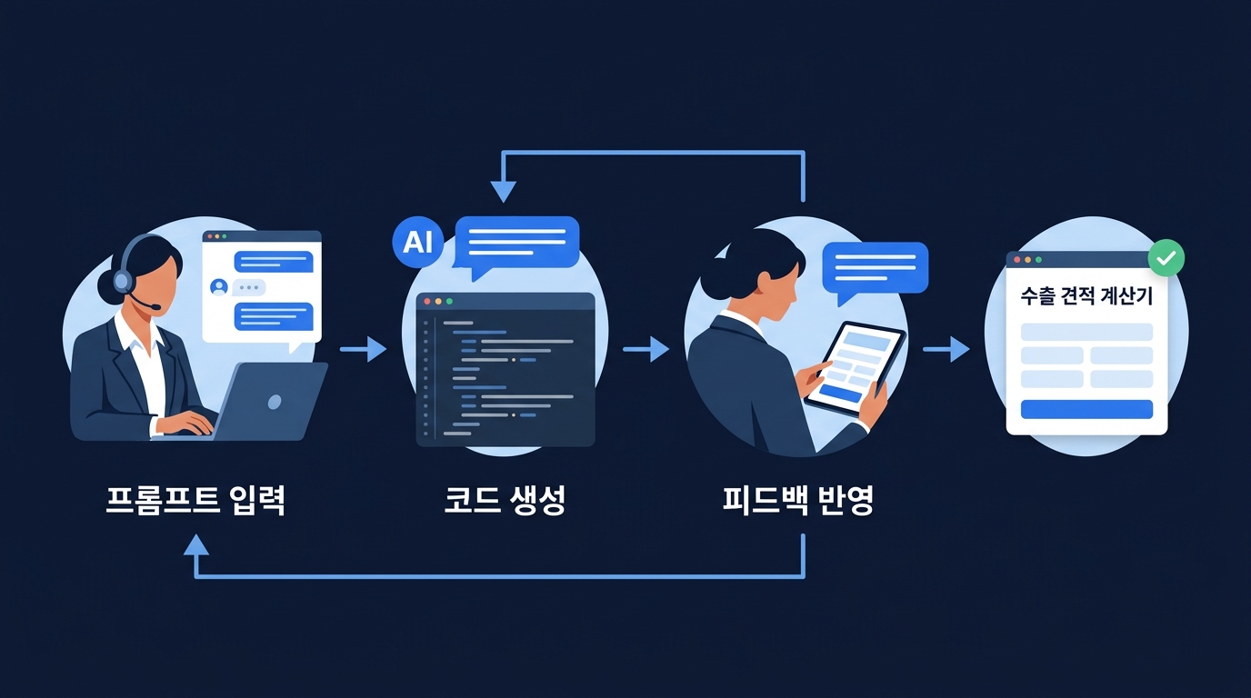 AI와 실무자가 자연어로 대화하며 코드를 점진적으로 수정하는 과정, 라벨 프롬프트 입력 코드 생성 피드백 반영