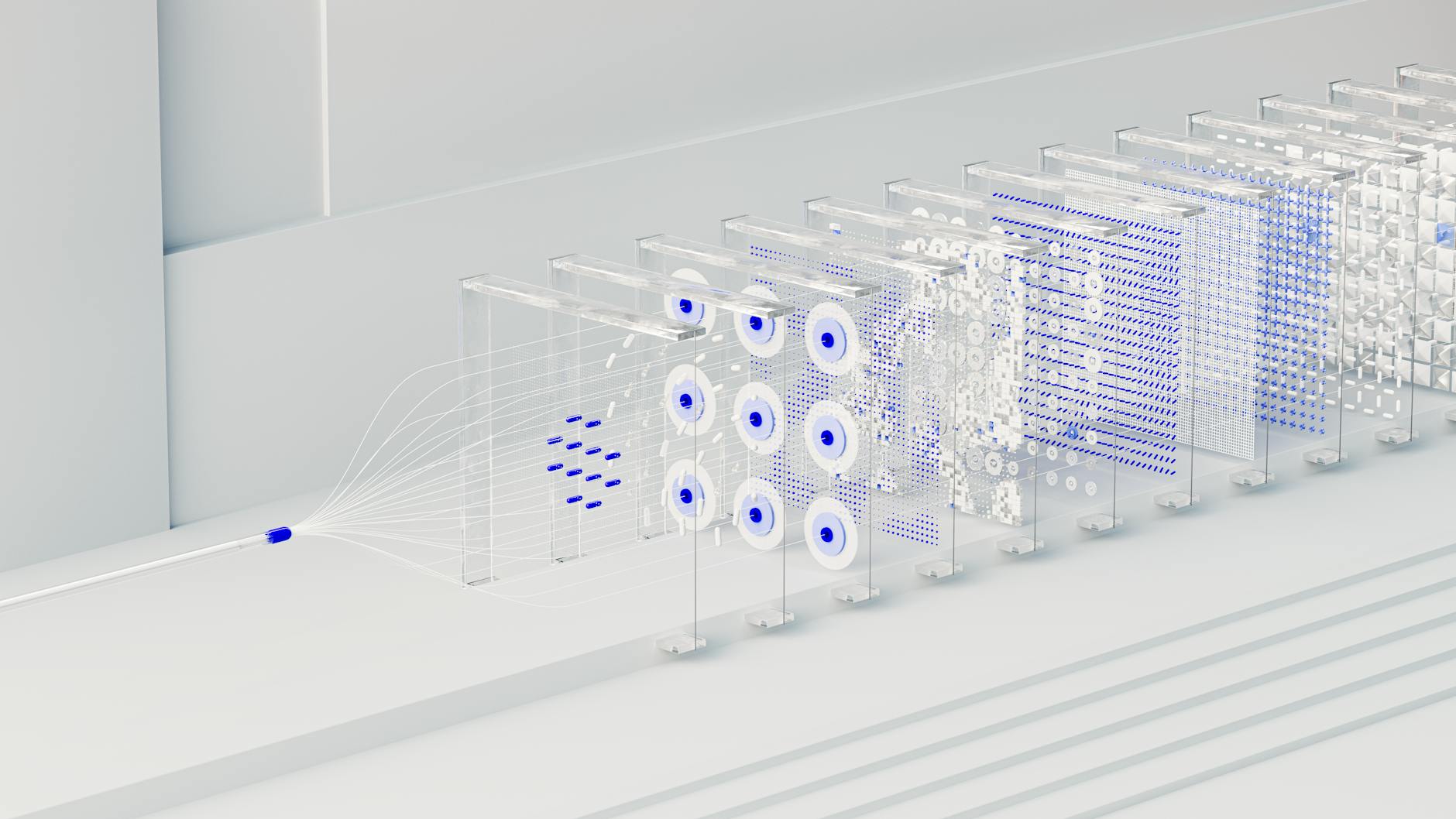 An abstract visualization of interconnected AI task flows, calm and technical